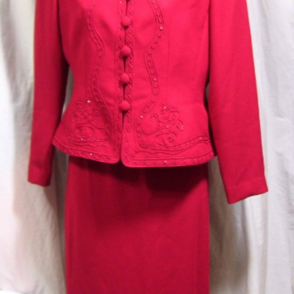 Adrianna Papell Jacket Skirt Suit Red Size 6 Petite NWOT - Picture 3 of 6